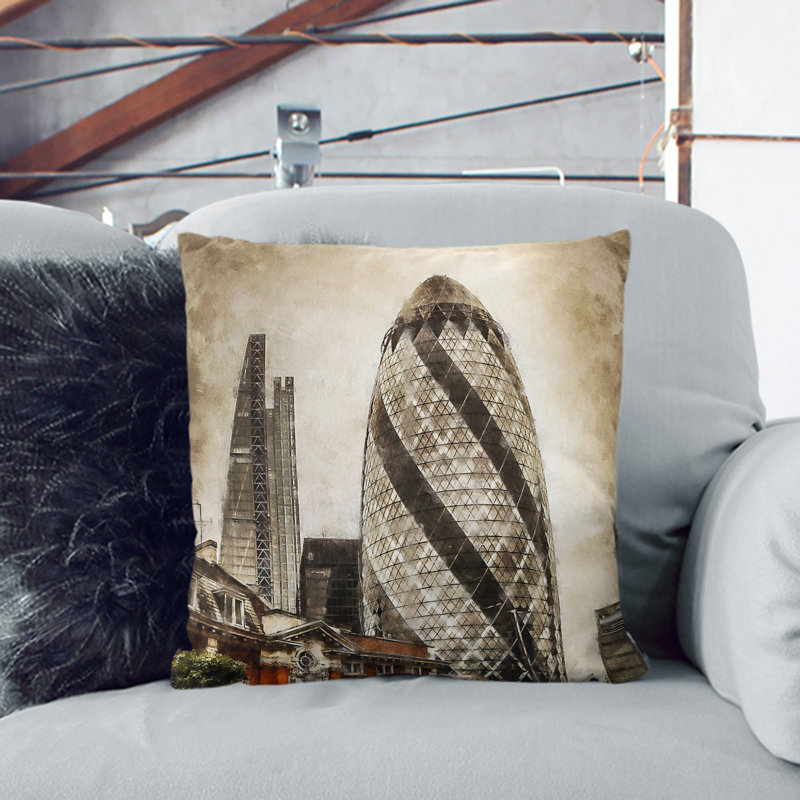 The Gherkin In London Square Throw Cushion, White, 55cm H x 55cm W x 20cm D