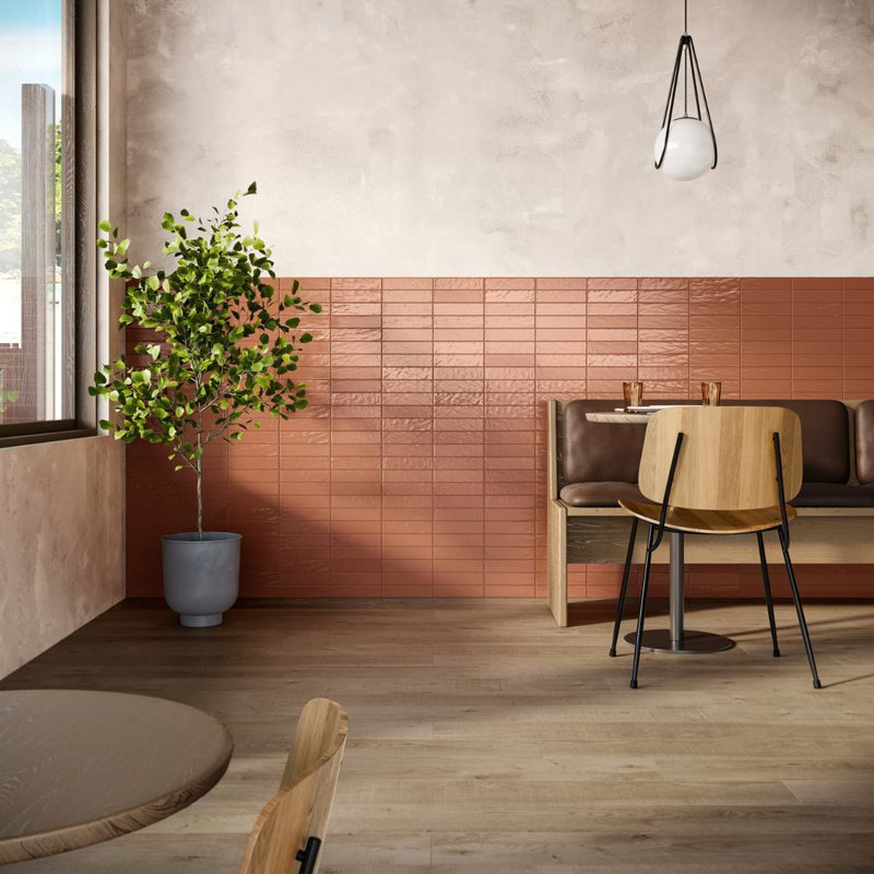 Montauk 2x8 Mixed Finish Ceramic Tile, Terracotta