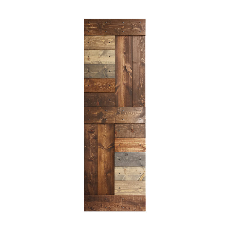 Porte de grange coulissante en bois de pin noueux S Series sans trousse de quincaillerie, 30 po x 84 po, Multicolore