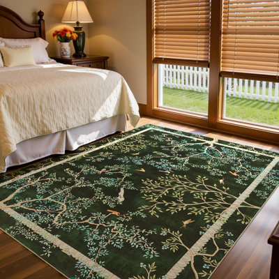 Tapis floral avec imprimé d'oiseaux botaniques et plantes lavables antidérapantes