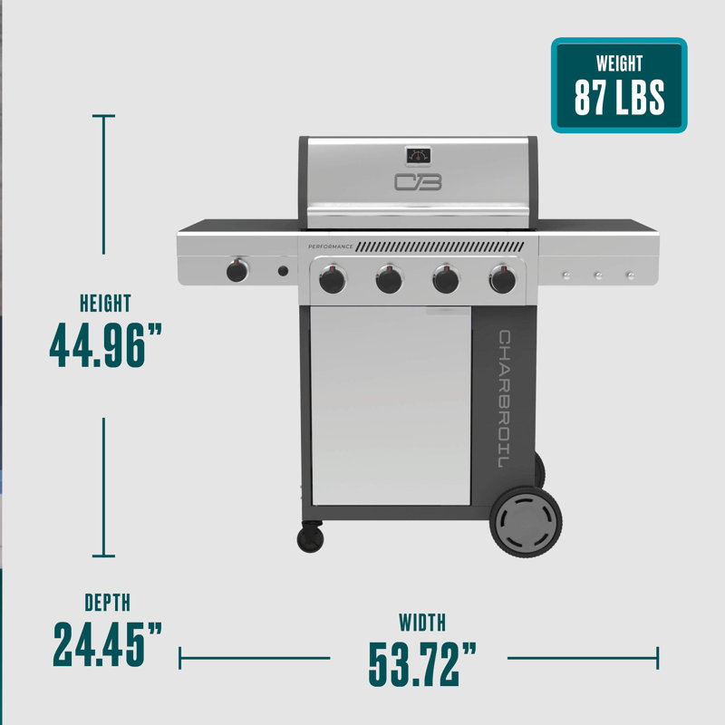 Armoire pour barbecue au gaz à 4 brûleurs avec brûleur latéral Charbroil Performance Series, Acier inoxydable