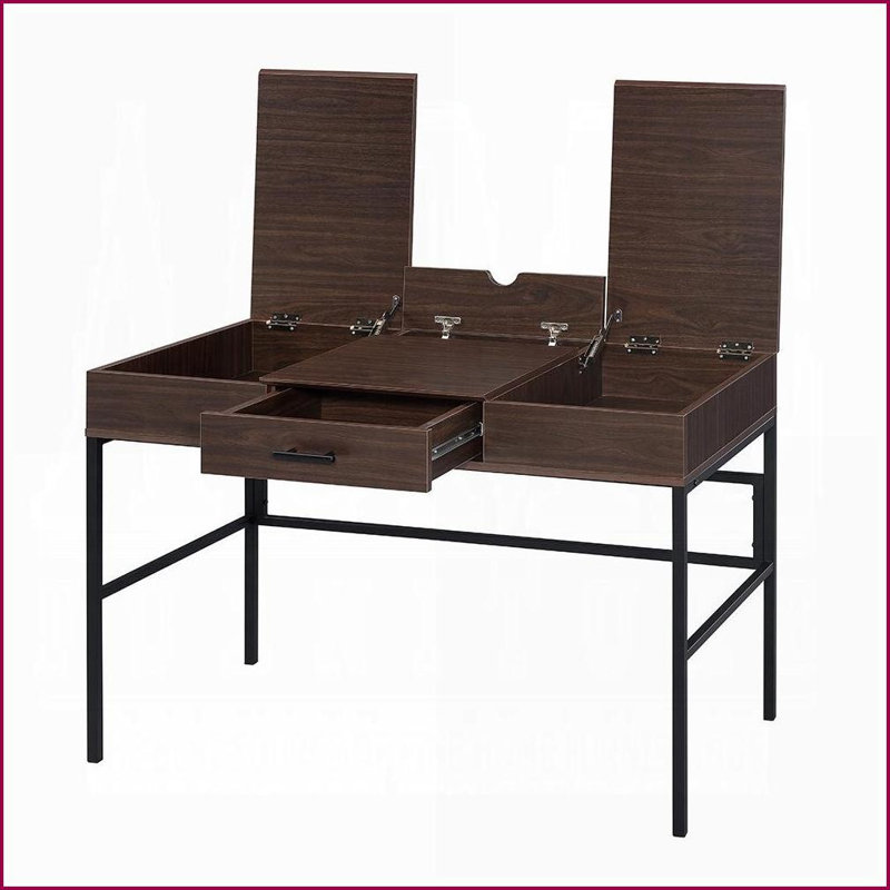 Desks, Oak &amp; Black 1-Drawer Writing Desk with USB Port, 42” Wide | Wood+Metal | Oak