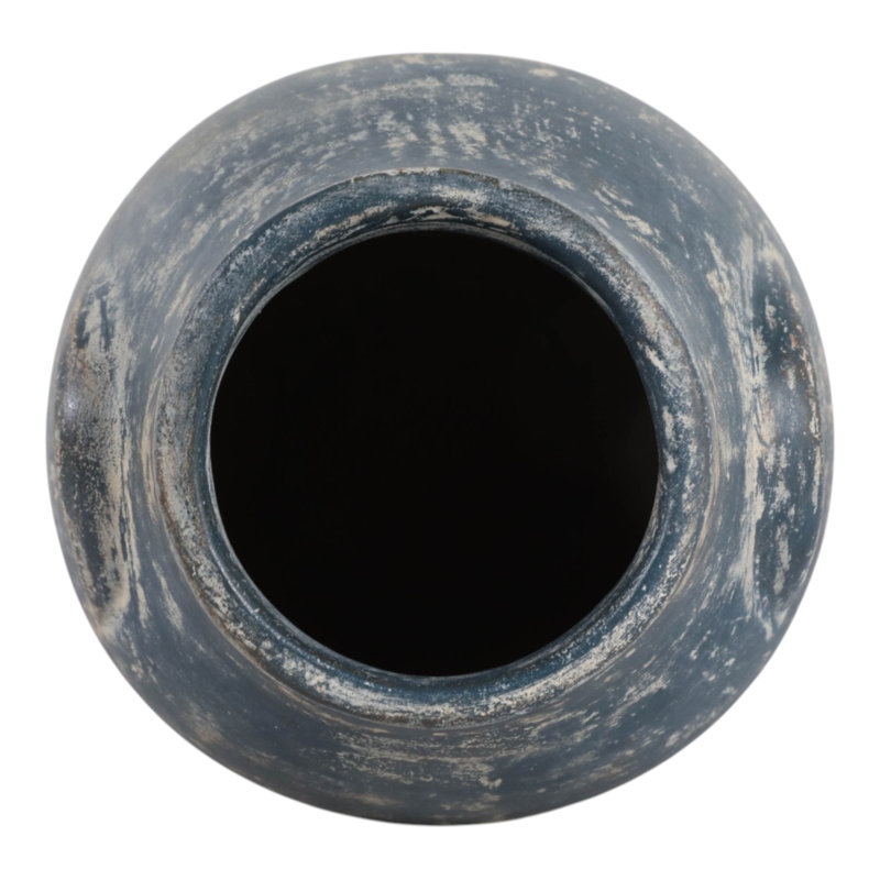 Vase rond artisanal en terre cuite, motif bourgeon, pour une décoration rustique - Grand vase arrondi avec poignées latérales, idéal pour le salon ou une étagère - 20 cm