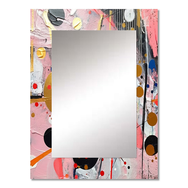 Pink and Grey Geometric II - Geometric Decorative Wall Mirror, Pink Mirror, Printed Metal Art, 32" x 24"