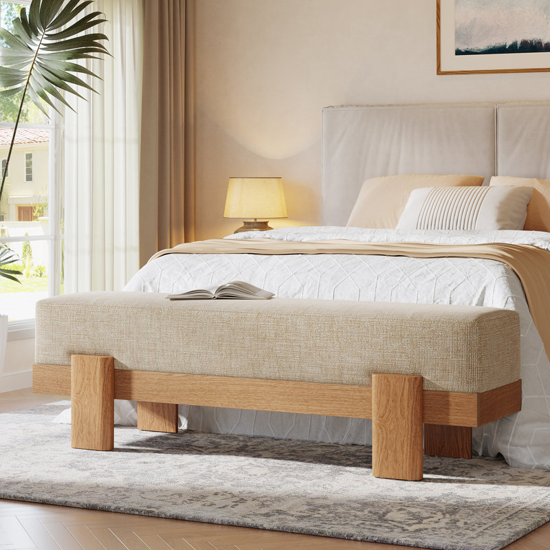 55" Upholstered Entryway Bench with Padded Seat, Shoe Bench for Bedroom or Living Room, Beige