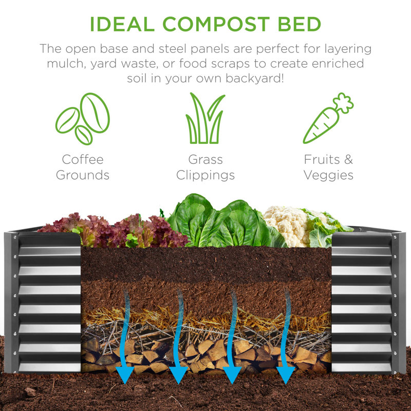 Rosonda Outdoor Metal Raised Planter Box, Black, 24" H x 72" W x 36" D