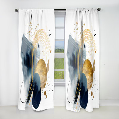 Landscape of Dark Blue and Gold Strokes III - Modern Velvet Curtain - Room Darkening - 1 panel