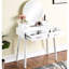 Meuble-lavabo moderne en bois blanc avec tabouret - miroir rond, poignée de tiroir en métal, tabouret de P 12,6 po, l 31,5 po x H 30,24 po.-1076580069