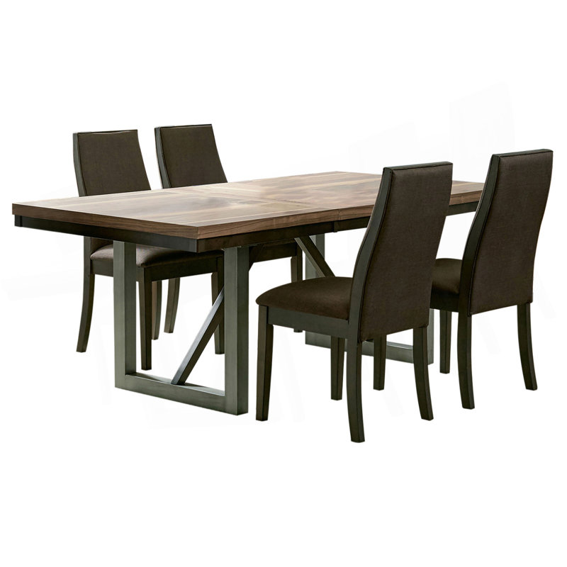 Ensemble de salle à manger confortable, Brun, 5 pièces: table, 4 chaises, Brun / Gris