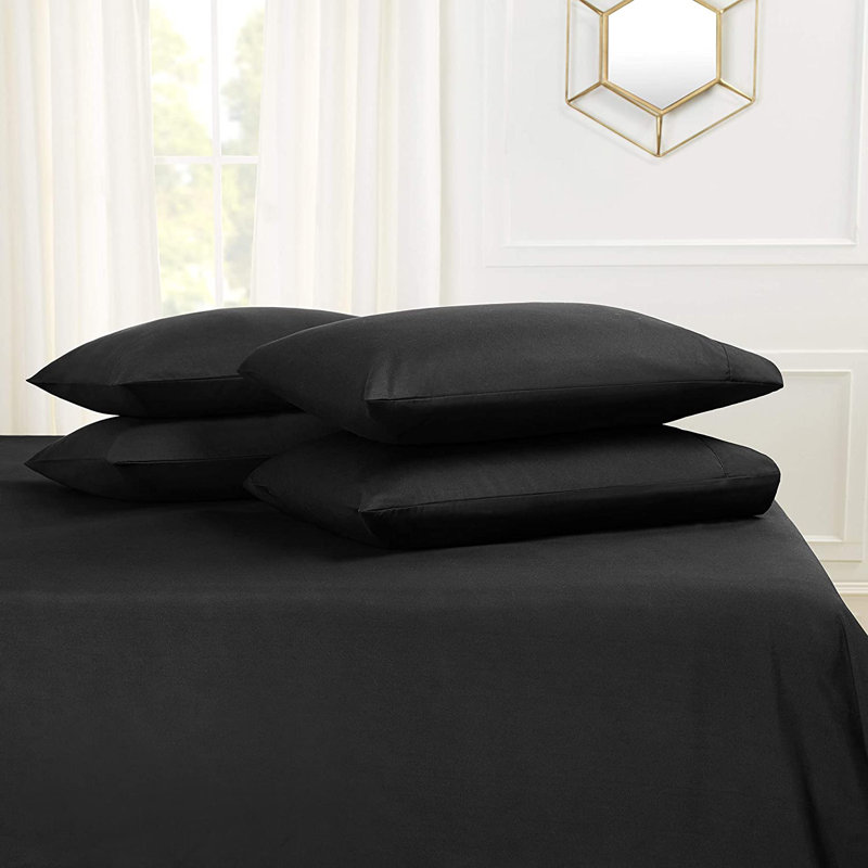 Microfiber Flatweave Sheet Set, Cal.King Sheet Set + 1 Fitted Sheet + 4 Pillowcase, Black