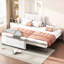 Lit plateforme double avec revêtement beige. Bois + cadre. Tête de lit pour plus de confort. Pas de sommier tapissier. Assemblage rapide et facile en beige. Fabrication en pin. Un repos confortable. Simple