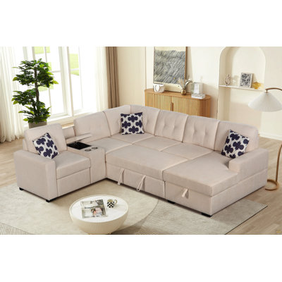Multifunctional Modular L - Shaped Sectional Sofa With Built - In Cup Holders, Hidden Storage Compartments And Convertible Seating Design