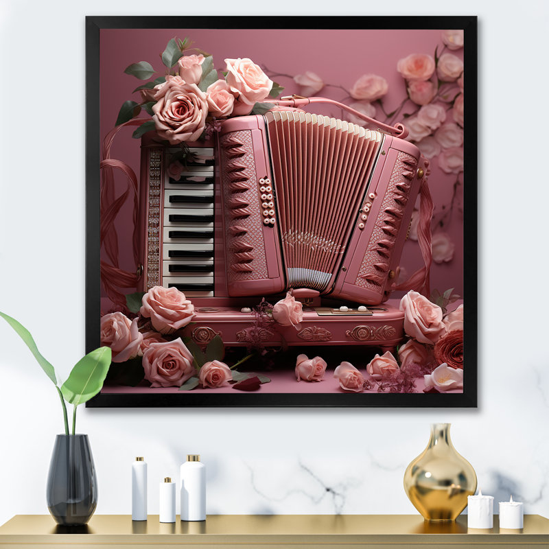 «Music Accordion Amore Romantic Rose II», reproduction sur toile, Cadre simple noir, H 30 po x l 30 po x P 1 po