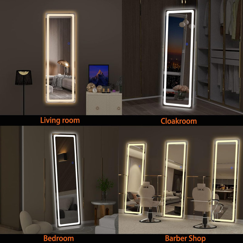 Modern & Contemporary Lighted Full Length Mirror, Black