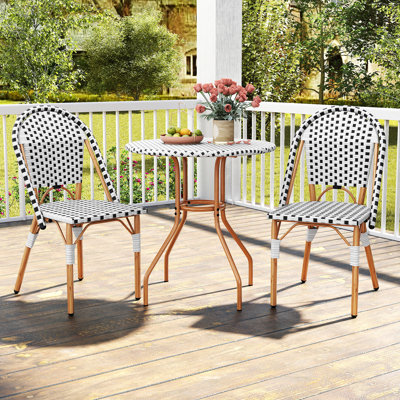 3 Piece French Bistro Table Chair Set Outdoor Wicker Round Table & 2 Dining Chairs
