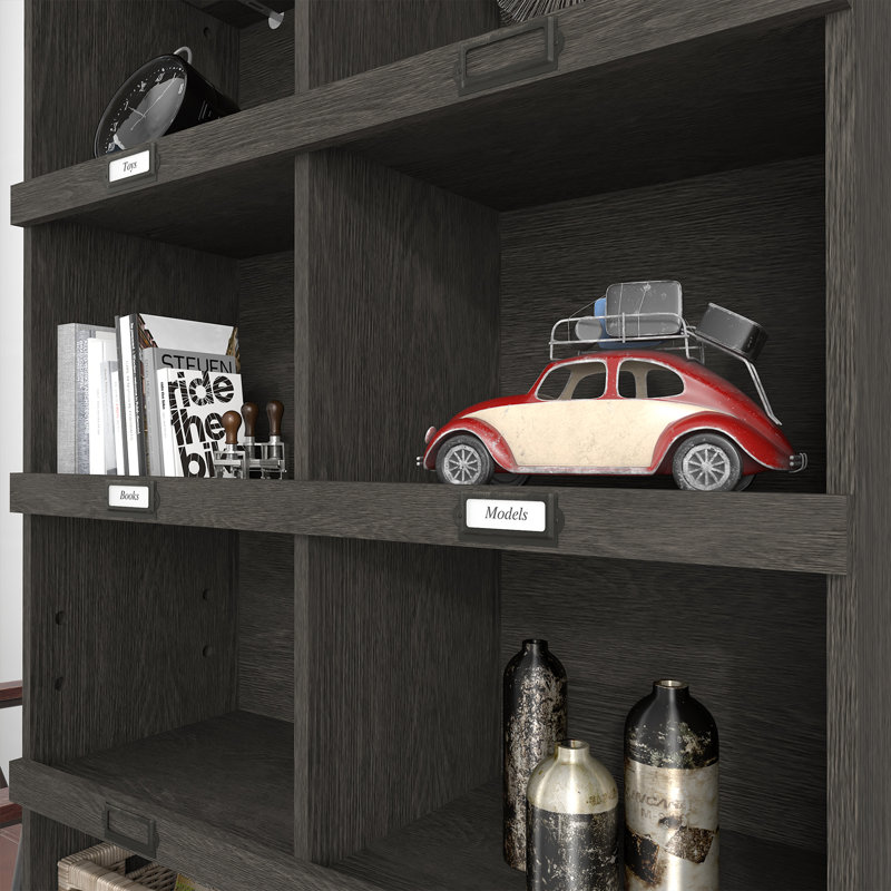61.8'' H x 33'' W Cube Bookcase, Dark Gray Oak