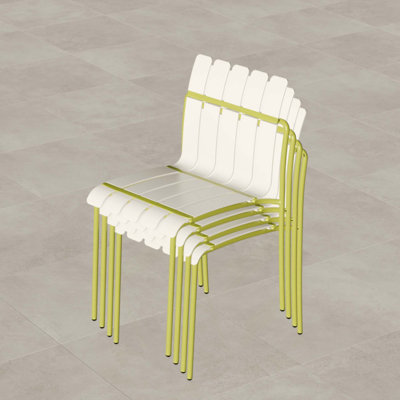 Ensemble de 4 chaises à blocs de couleur modernes et rayées - Siège en PP imperméable et pieds en métal robustes, ensemble de salle à manger intérieur / extérieur pour terrasse, balcon, café