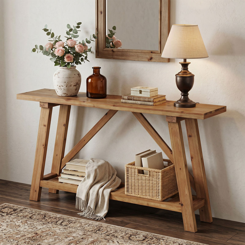 160 cm W Solid Wood Top Console Table