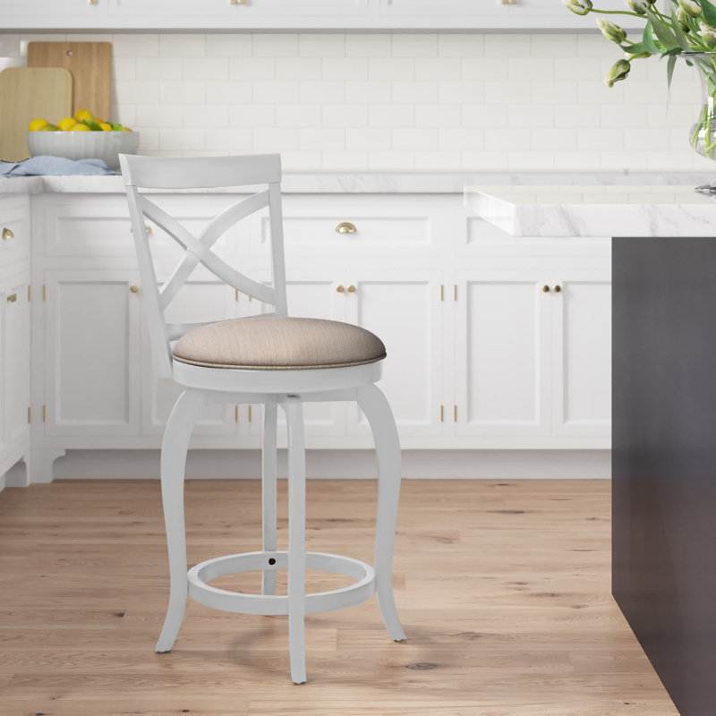 Brumback Wood Swivel Upholstered Stool, White, Counter Stool (25.25" Seat Height)
