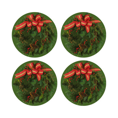 Christmas Wreath Vegan Leather Round Pebble Placemat