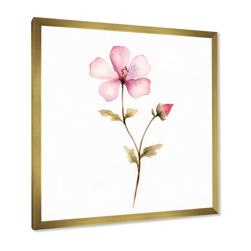 Décoration murale isolée fleur de pensée rose avec bourgeon - fleurs sauvages, H 24 po x l 24 po x P 1 po