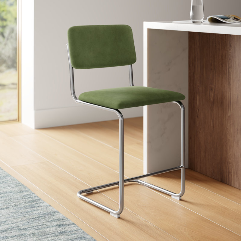 Walsh Velvet Counter & Bar Stool, Counter Stool (24” Seat Height), Forest