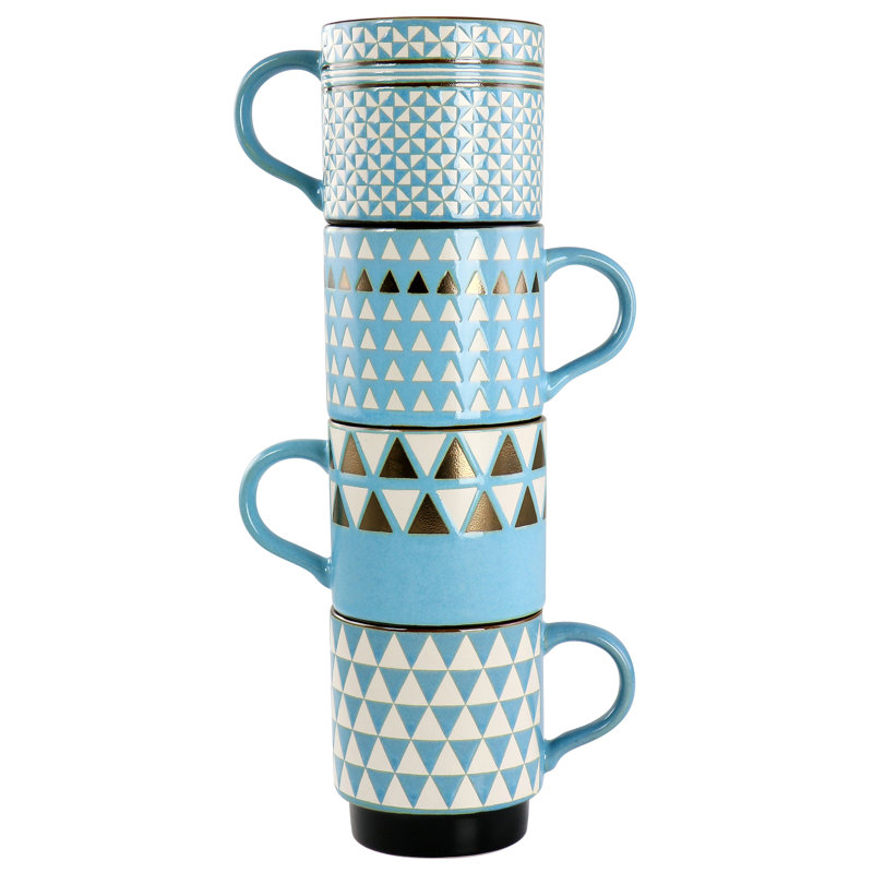 Primevalley Blue and White Ceramic Stackable Mug Set