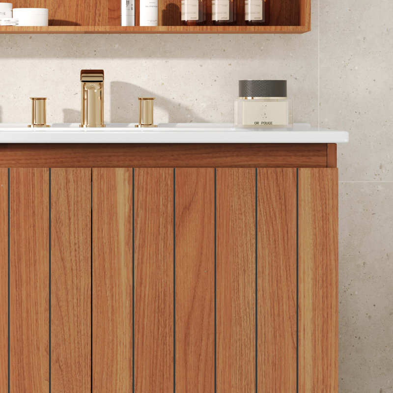 Meuble-lavabo moderne 30 po avec lavabo en céramique, meuble-lavabo minimaliste rétro