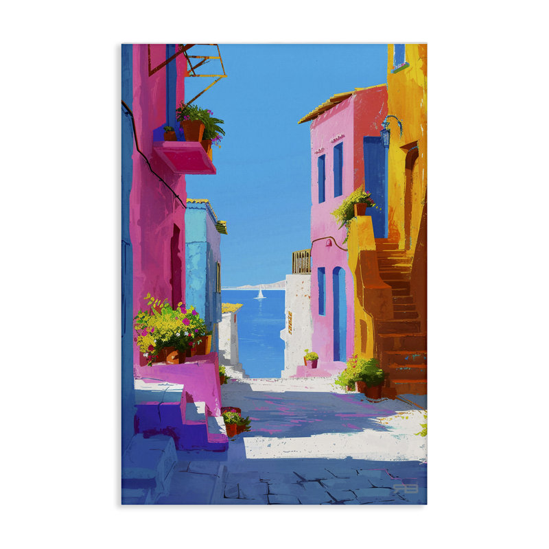 "Coastal Town Buildings", art mural par RB, H 45 po x l 30 po