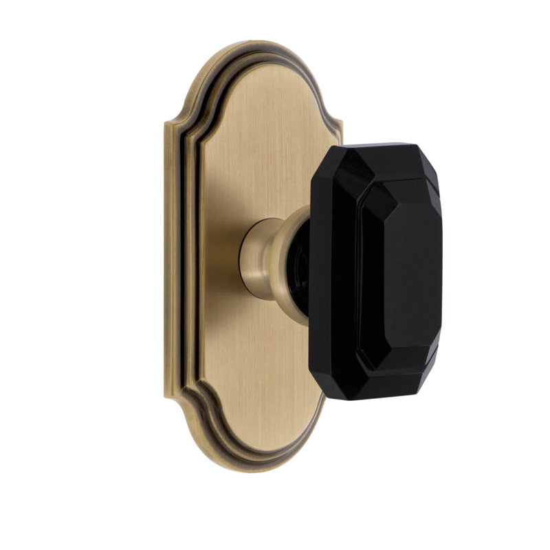 Grandeur Arc Short Plate With Baguette Black Crystal Knob, Vintage Brass, 2.375"