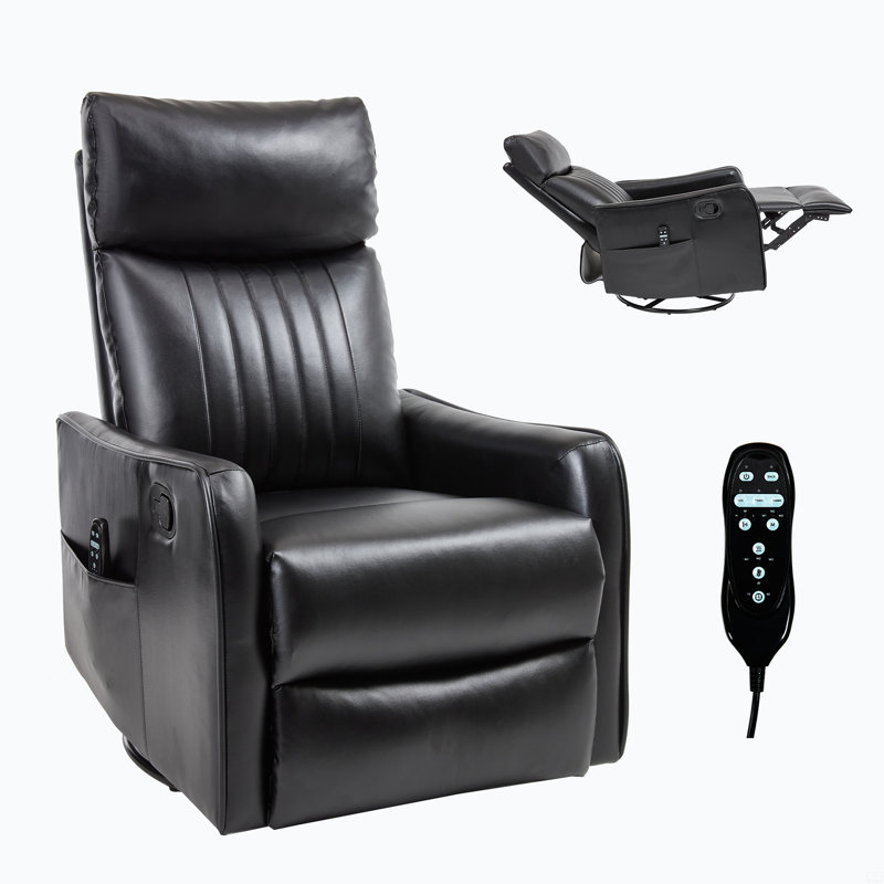 Fauteuil inclinable manuel en faux cuir avec massage à la chaleur et à bascule, Noir