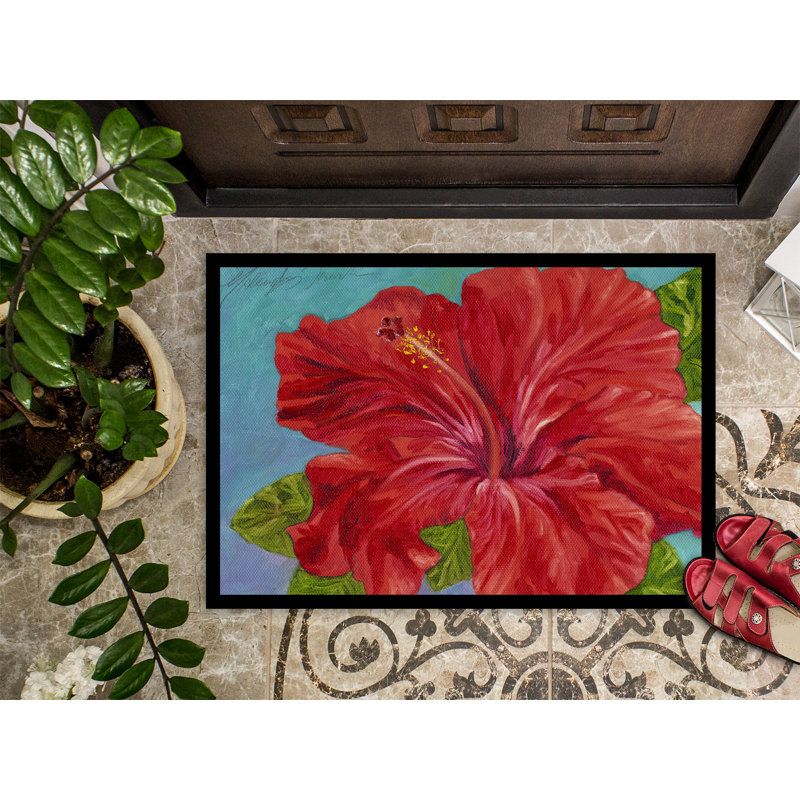 Tapis d'extérieur antidérapant rouge Veyo Hibiscus, Rectangle 2 pi x 3 pi