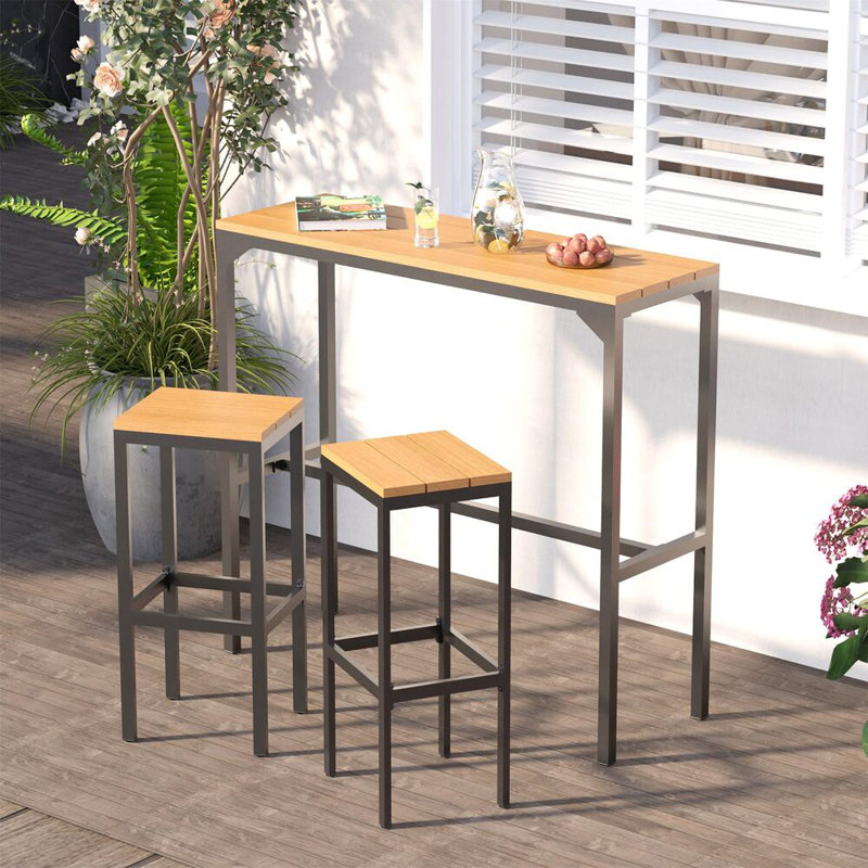 3 Pieces Outdoor High Top Table And Chairs Metal Bar Set