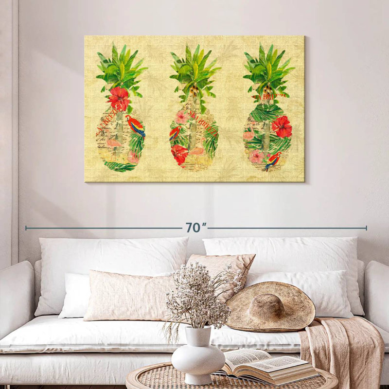Collage d'ananas tropical triple Yarlin, H 30 po x l 45 po