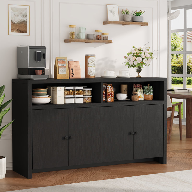 Buffet Sideboard Cabinet with Storage, 55" Large Farmhouse Kitchen Storage Cabinet with 4 Doors & Adjustable Shelves, Wood Coffee Bar Cabinet for Kitchen, Dining Room, Living Room