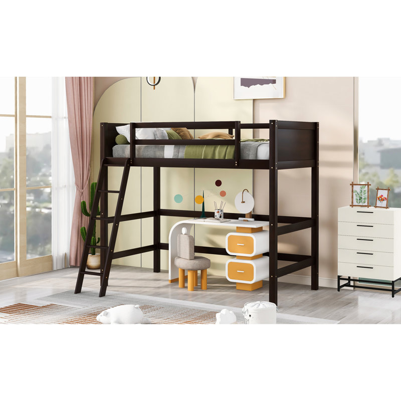 Lit mezzanine simple en bois massif avec espace intégré