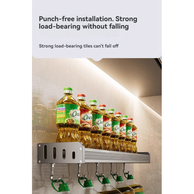 Wall Mounted Kitchen Storage Rack - No Drilling Required, Multi-Functional Spice Rack For Home Use