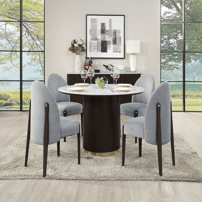 Table de salle à manger avec plateau en marbre d'ingénierie et finition espresso
