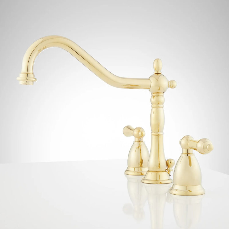 Victorian Widespread Bathroom Faucet with Lever Handles, Polished Brass