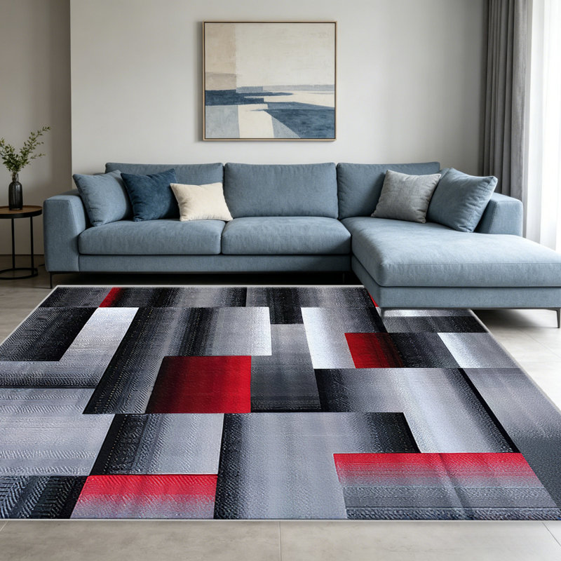 Red Geometric Abstract carpet-easy to clean, machine-washable, soft and comfortable; suitable for door mats, kitchens, living rooms, bedrooms, corridors, and laundry areas. Easy to clean, durable carpet for home decoration.