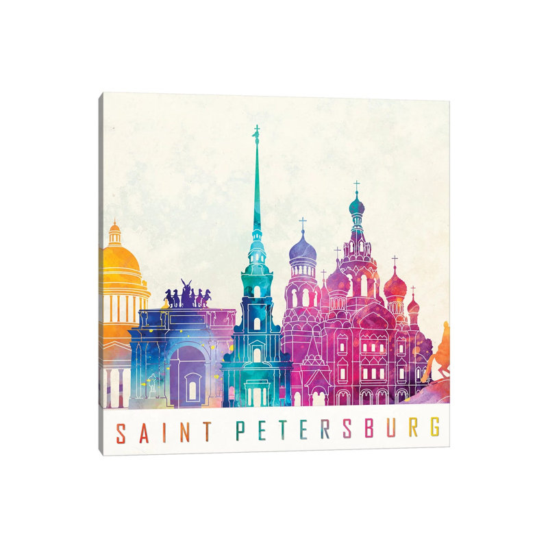 Saint Petersburg Landmarks Watercolour by Paul Rommer - Wrapped Canvas Painting, 45.72 cm H x 45.72 cm W