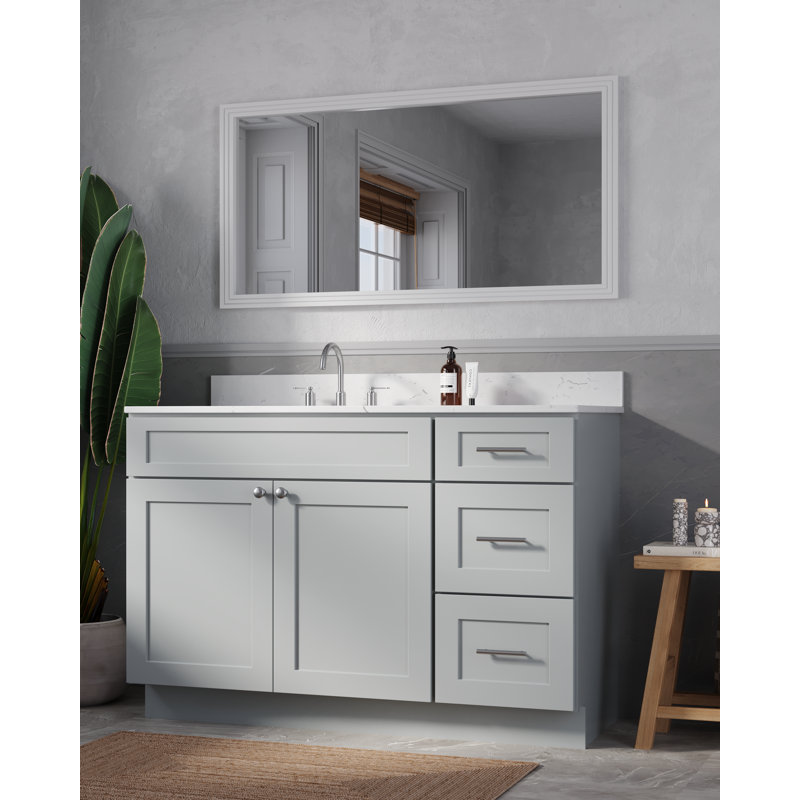 Meuble-lavabo simple 52 po avec plateau en quartz Disar, Gris, Gauche