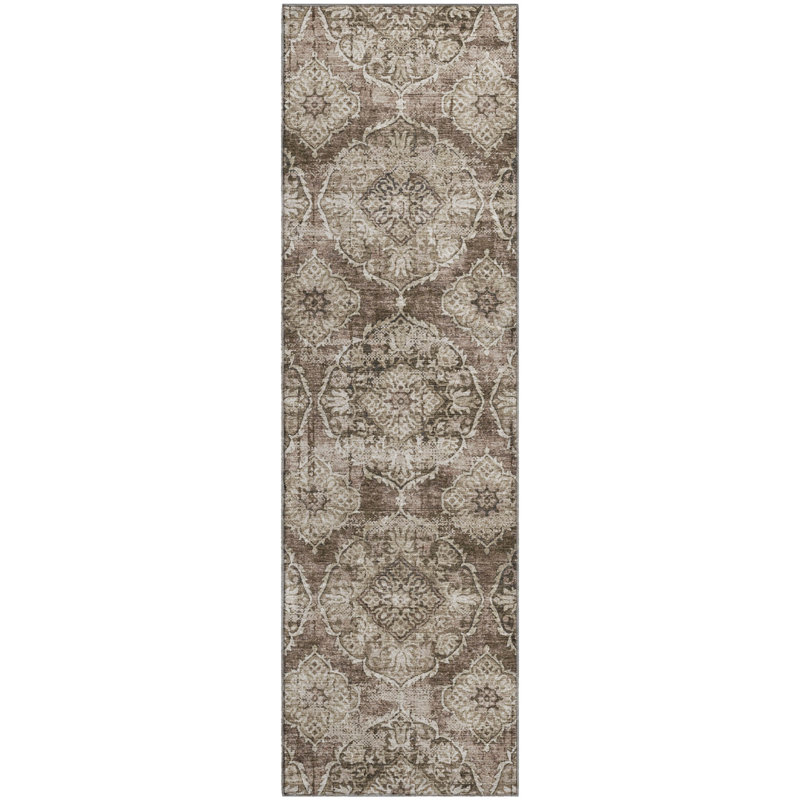 Premium Machine Washable Mayfield AMF2196 panel Rug, Chocolate, 2'3" x 7'6" Runner