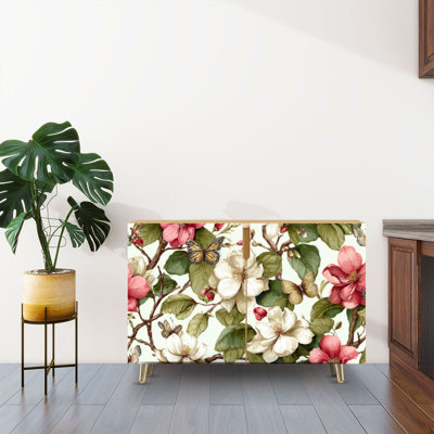 Sideboard Buffet Cabinet with Storage Elegant Botanical Garden Butterflies with 2 Doors for Living Room and Kitchen