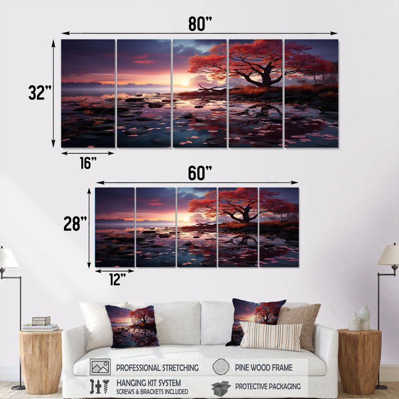 Castellanos - Ensemble d'art mural coucher de soleil 5 pièces, H 32 po x l 80 po