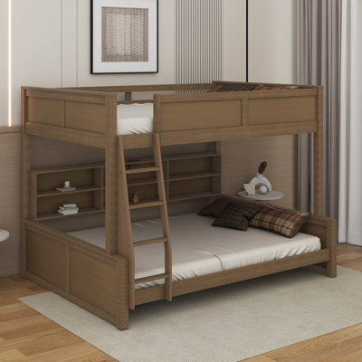 Full XL Over Queen Bunk Bed With Cabinets And USB