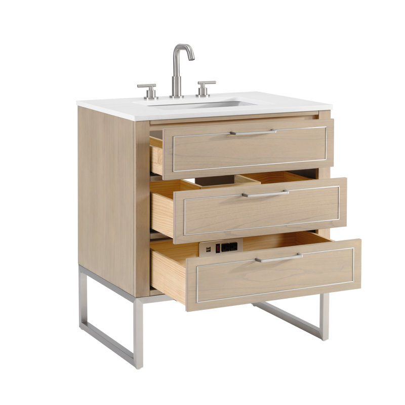 Markham 30'' W Single Vanity, Cashmere Gray, White Quartz, Brushed Nickel