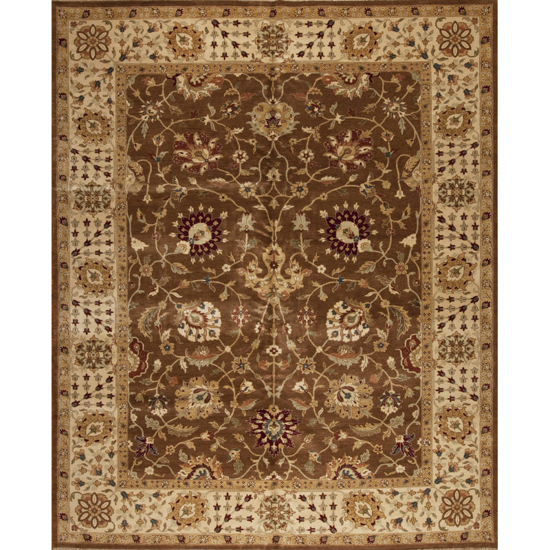 Tapis brun en laine noué à la main Mahal, Rectangle 12 pi x 15 pi