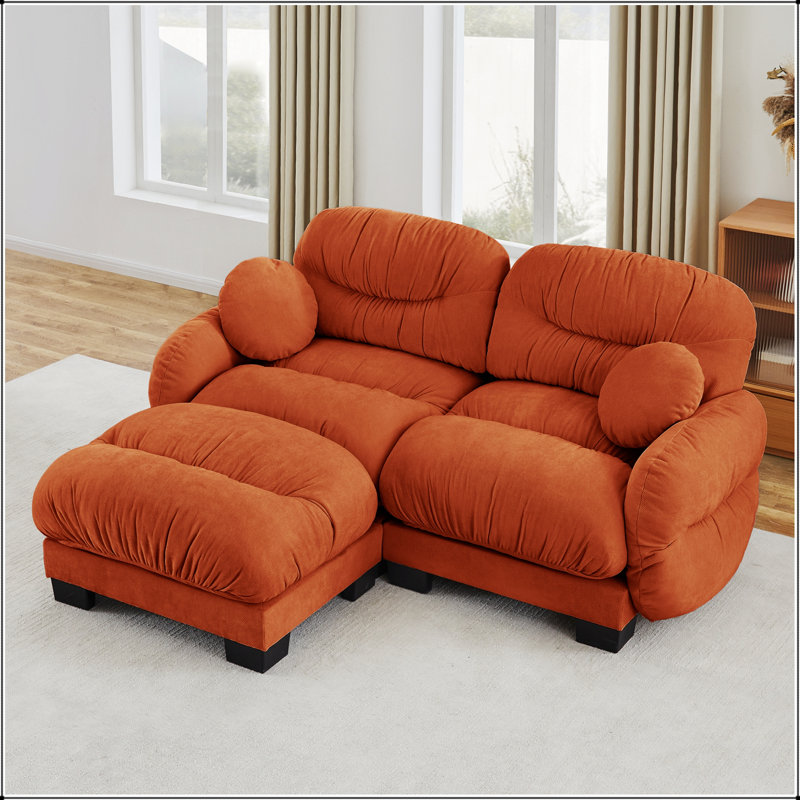 Canapé d'angle modulaire en chenille plissée avec siège en mousse ergonomique et pouf pour un confort et un style ultimes