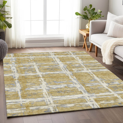Premium Machine Washable Prisco Gold Rug
